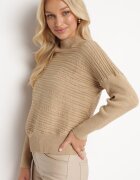 wool fashion Pulover Bej deschis cu Lână cu Croială Asimetrică cu Relief Sarositte