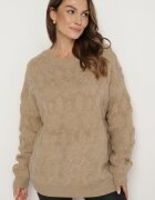 wool fashion Pulover bej închis cu croi lejer și cu tricotaj modelat cu benzi elastice Elondrae