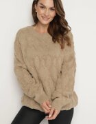 wool fashion Pulover bej închis cu croi lejer și cu tricotaj modelat cu benzi elastice Elondrae