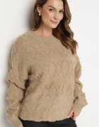 wool fashion Pulover bej închis cu croi lejer și cu tricotaj modelat cu benzi elastice Elondrae