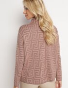 wool fashion Pulover Bej închis cu guler semi-înalt cu model geometric și fermoare decorative Waqaia