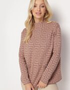wool fashion Pulover Bej închis cu guler semi-înalt cu model geometric și fermoare decorative Waqaia