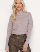 wool fashion Pulover Bej închis cu Lână cu Fason Asimetric cu Model în Relief Sarositte