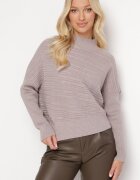 wool fashion Pulover Bej închis cu Lână cu Fason Asimetric cu Model în Relief Sarositte