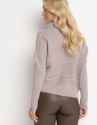 wool fashion Pulover Bej închis cu Lână cu Fason Asimetric cu Model în Relief Sarositte