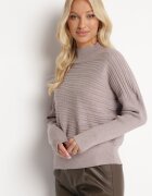 wool fashion Pulover Bej închis cu Lână cu Fason Asimetric cu Model în Relief Sarositte