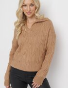 wool fashion Pulover Clasic Maro cu Împletitură Decorativă Mulls