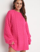 wool fashion Pulover Fucsia cu croială alungită și un tricot modern Ahexa
