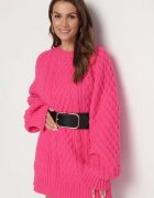 wool fashion Pulover Fucsia cu croială alungită și un tricot modern Ahexa