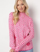 wool fashion Pulover Fucsia cu guler semi-înalt cu model geometric și fermoare decorative Waqaia
