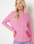 wool fashion Pulover Fucsia cu guler semi-înalt cu model geometric și fermoare decorative Waqaia