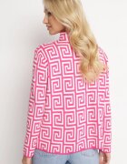 wool fashion Pulover Fucsia cu guler semi-înalt cu model geometric și fermoare decorative Waqaia