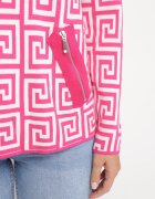 wool fashion Pulover Fucsia cu guler semi-înalt cu model geometric și fermoare decorative Waqaia