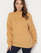 wool fashion Pulover Galben cu Croială Lejeră și Tricotaj Modelat cu Borduri Elastice Elondrae