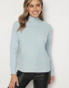 wool fashion Pulover golf albastru deschis cu model în relief și manșete Melodiea