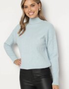 wool fashion Pulover golf albastru deschis cu model în relief și manșete Melodiea