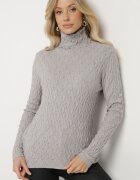 wool fashion Pulover Gri cu Viscoză Decorat cu Model în relief și Fir Metalic Ilamirael