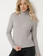 wool fashion Pulover Gri cu Viscoză Decorat cu Model în relief și Fir Metalic Ilamirael