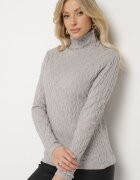 wool fashion Pulover Gri cu Viscoză Decorat cu Model în relief și Fir Metalic Ilamirael