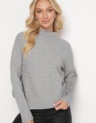 wool fashion Pulover Gri din Lână cu Croi Asimetric cu Imprimeu Sarositte