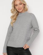 wool fashion Pulover Gri din Lână cu Croi Asimetric cu Imprimeu Sarositte