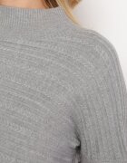 wool fashion Pulover Gri din Lână cu Croi Asimetric cu Imprimeu Sarositte