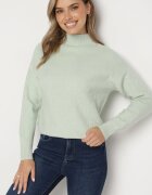 wool fashion Pulover maletă mentă cu relief decorativ și manșete elastice Melodiea