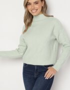 wool fashion Pulover maletă mentă cu relief decorativ și manșete elastice Melodiea
