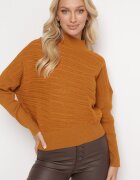 wool fashion Pulover Maro deschis cu Lână cu Croială Asimetrică cu Imprimeu în Relief Sarositte