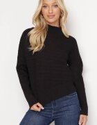 wool fashion Pulover Negru cu Lână Asimetric cu Relief Sarositte