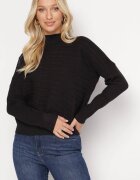 wool fashion Pulover Negru cu Lână Asimetric cu Relief Sarositte