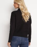wool fashion Pulover Negru cu Lână Asimetric cu Relief Sarositte