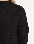 wool fashion Pulover Negru cu Lână Asimetric cu Relief Sarositte