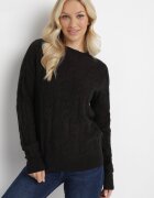 wool fashion Pulover negru cu model împletit cu decolteu rotund Selinera