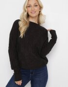 wool fashion Pulover negru cu model împletit cu decolteu rotund Selinera