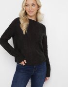 wool fashion Pulover negru cu model împletit cu decolteu rotund Selinera
