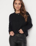wool fashion Pulover Negru Decorat cu împletitură clasică Lacemisa