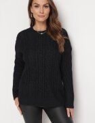 wool fashion Pulover Negru Decorat cu împletitură clasică Lacemisa
