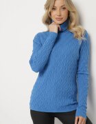 wool fashion Pulover pe gât Albastru cu Vâscoză Decorat cu model în relief și cu fir metalic Ilamirael