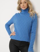 wool fashion Pulover pe gât Albastru cu Vâscoză Decorat cu model în relief și cu fir metalic Ilamirael