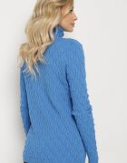 wool fashion Pulover pe gât Albastru cu Vâscoză Decorat cu model în relief și cu fir metalic Ilamirael