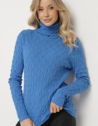 wool fashion Pulover pe gât Albastru cu Vâscoză Decorat cu model în relief și cu fir metalic Ilamirael