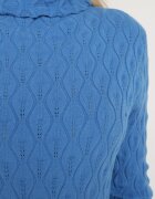 wool fashion Pulover pe gât Albastru cu Vâscoză Decorat cu model în relief și cu fir metalic Ilamirael