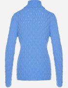 wool fashion Pulover pe gât Albastru cu Vâscoză Decorat cu model în relief și cu fir metalic Ilamirael