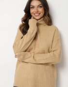 wool fashion Pulover pe gât Clasic Bej Savera