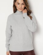wool fashion Pulover pe gât Gri deschis cu model decorativ în relief cu finisaj reiat Melodiea
