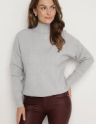 wool fashion Pulover pe gât Gri deschis cu model decorativ în relief cu finisaj reiat Melodiea