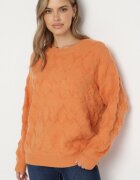 wool fashion Pulover Portocaliu cu croială lejeră și tricotaj cu model cu borduri elastice Elondrae