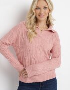 wool fashion Pulover Roz Clasic cu model împletit decorativ Mulls
