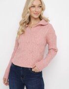 wool fashion Pulover Roz Clasic cu model împletit decorativ Mulls